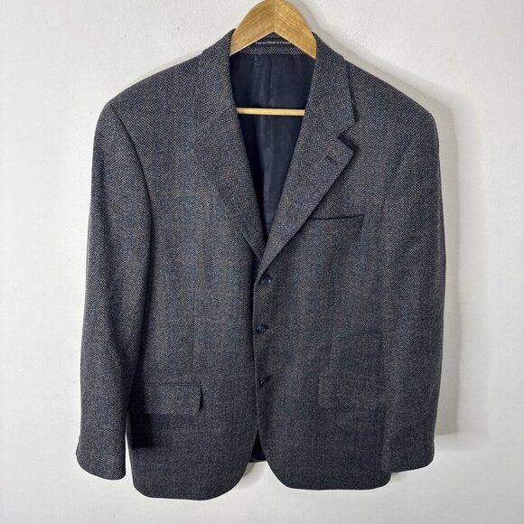 S. Cohen‎ Wool Cashmere Men 42 Gray Blue Check Blazer Sports Coat 3 Button